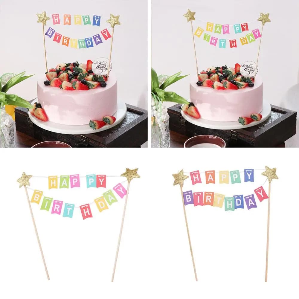 Décoration de gâteau colorée en forme de fleur, bannière de gâteau mignonne faite à la main, décor d