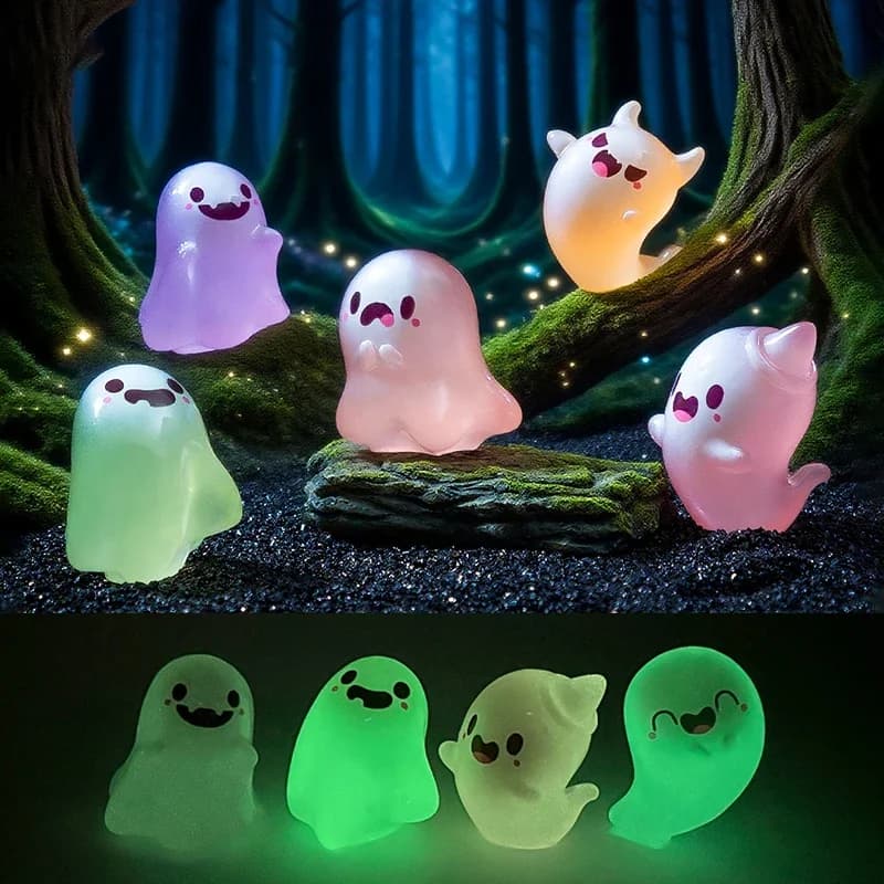 Petites Figurines fantômes mignons d'halloween, 6 pièces, décoration lumineuse, Mini jouet de fête, 