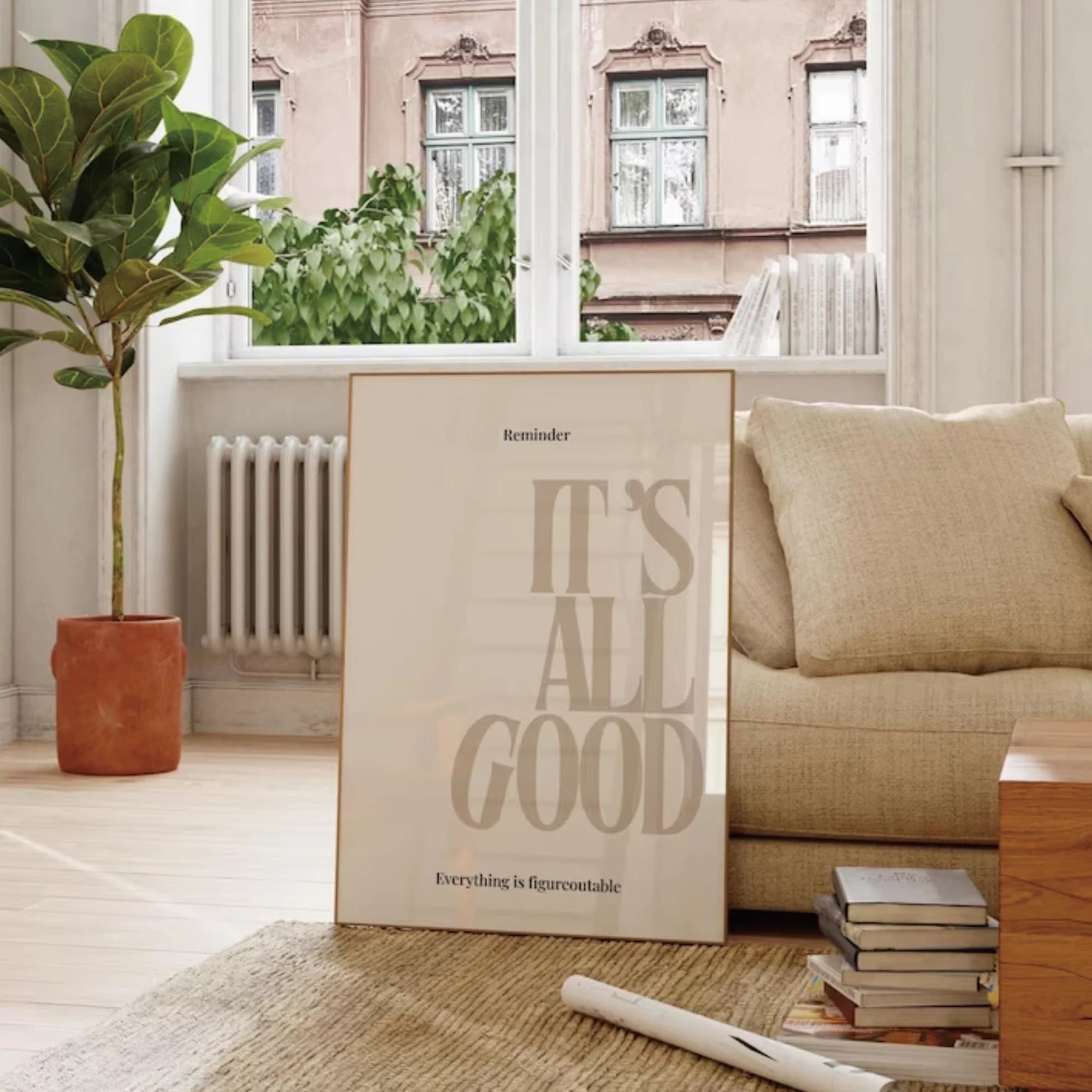 Impression sur toile beige minimaliste, motif « It's All Good Empowerment », pour décoration murale,