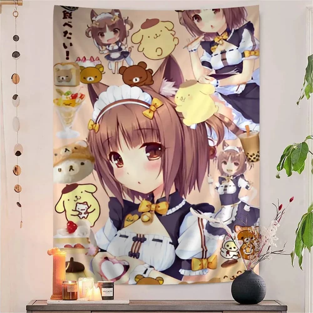 Tapisserie murale Anime N-Nekopara Movie, tapis mural à fleurs Hippie, décoration murale pour dortoi