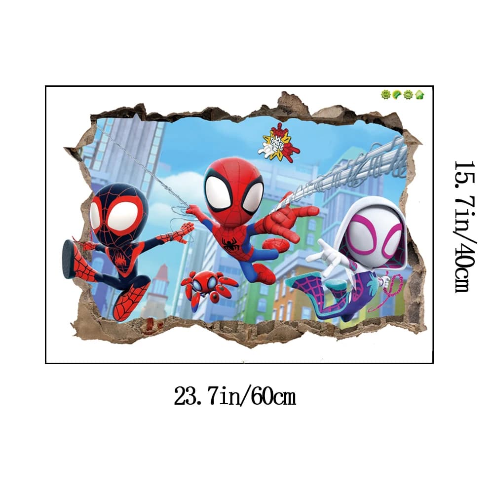 Autocollant mural en vinyle Spider Man pour chambre d'enfant, smiley imprimé, smiley, héros, règle d