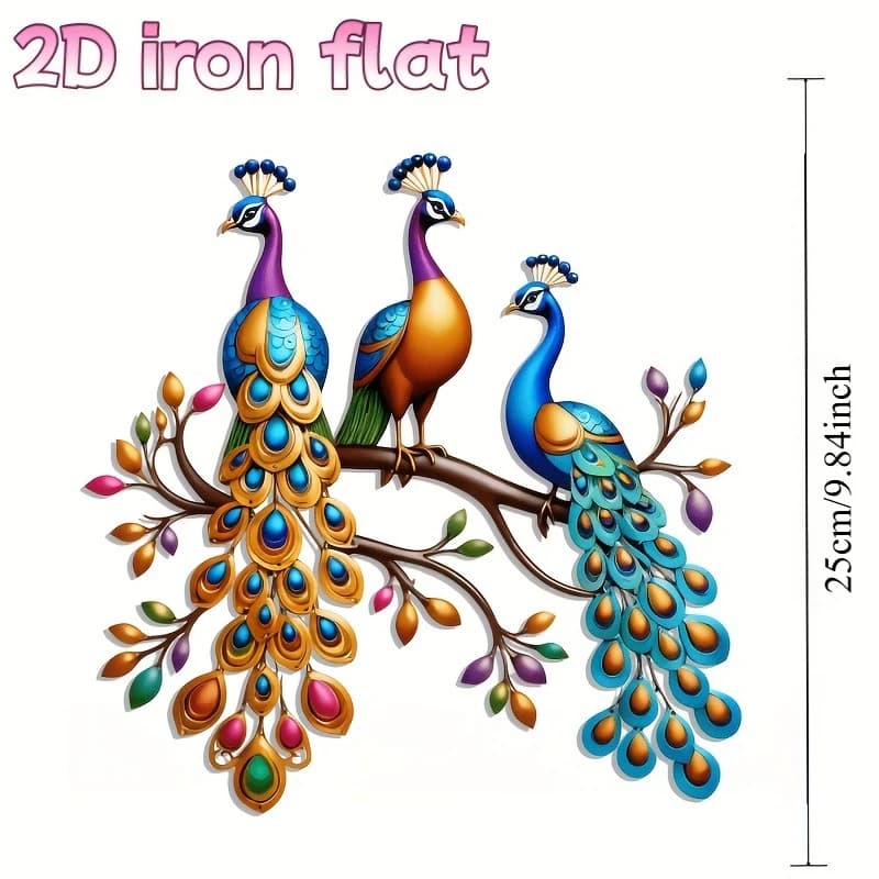 Décoration murale en métal style bohème 2D, motif paon, plumes colorées et vibrantes, résistant aux 