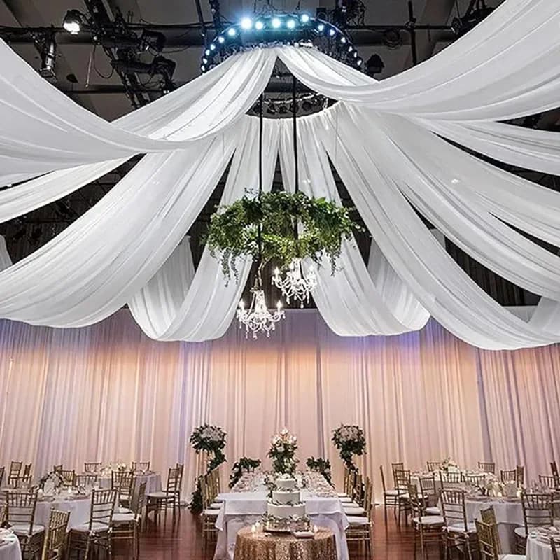 Rideaux de plafond pour robe de mariée blanche, décor d'auvent de toit, tissu drapé en mousseline de