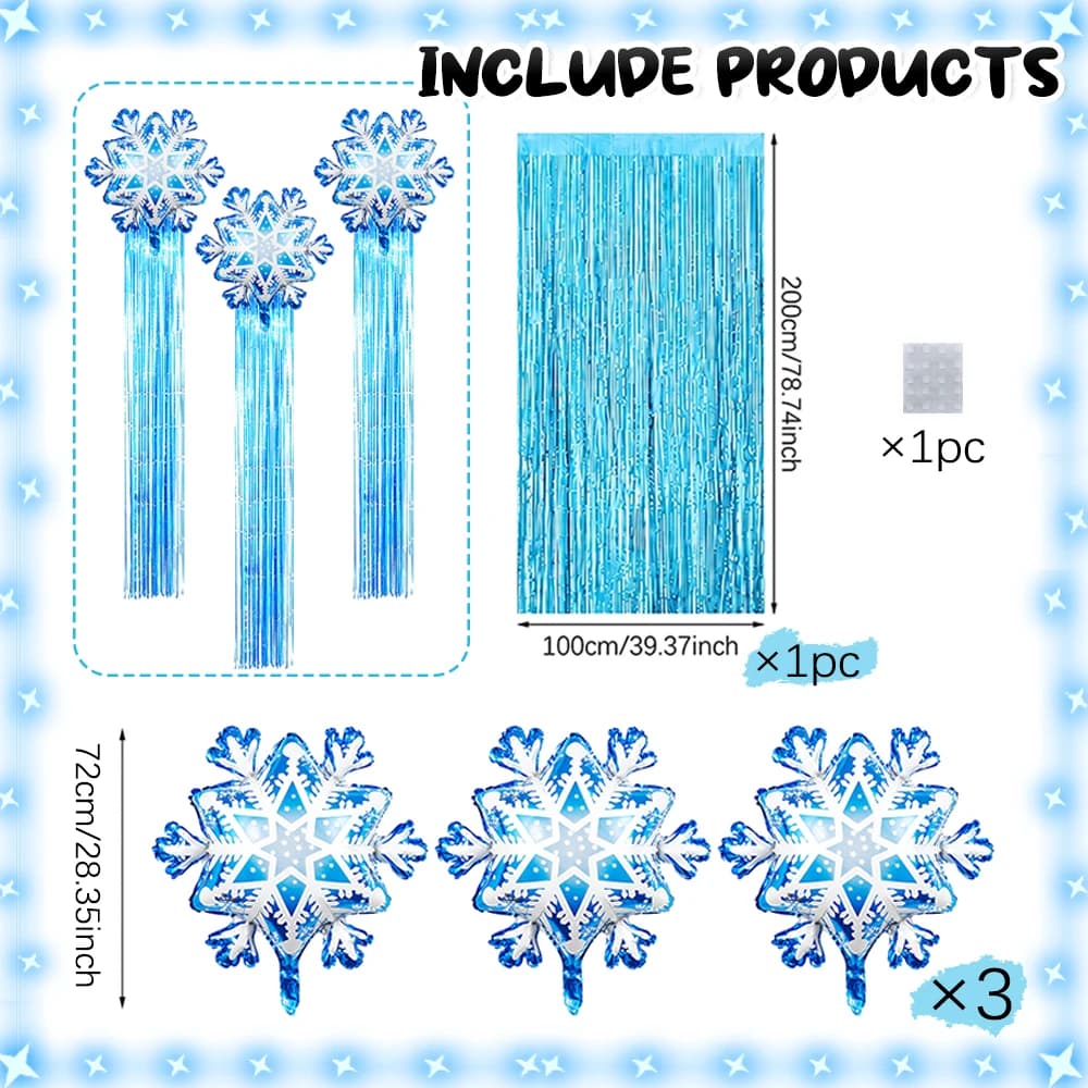 Ensemble de ballons flocons de neige et rideau de pluie bleu, ballons en aluminium flocons de neige,