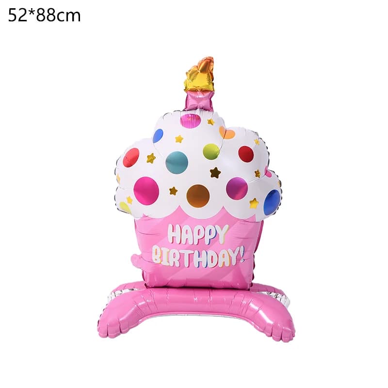 Ballon de gâteau d'anniversaire avec Base, ballon en aluminium sur pied, mignon, fournitures de déco