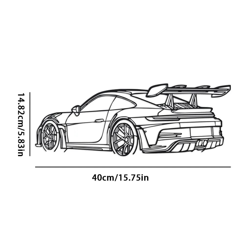 Art mural en métal pour voiture – Sculpture en métal noir, design élégant avec spoiler et tuyaux d'é
