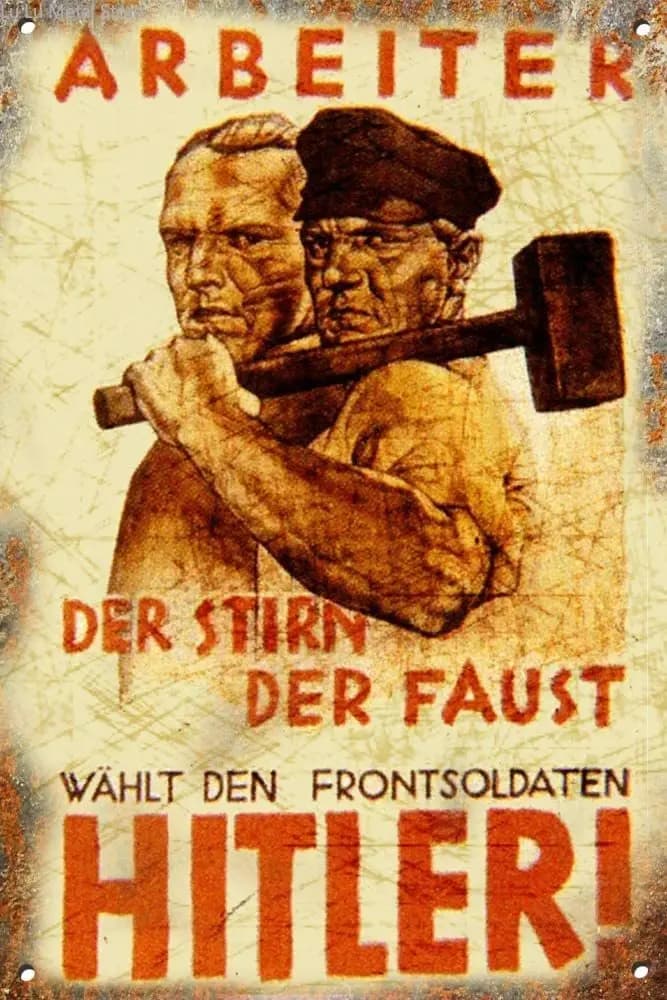 Panneau publicitaire vintage en étain de la Seconde Guerre mondiale, motif allemand classique, panne