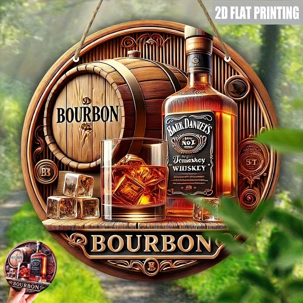Panneau décoratif mural 2D plat, 1 pièce, whisky Bourbon Vintage, 8 "x 8", décor de Bar rustique cir