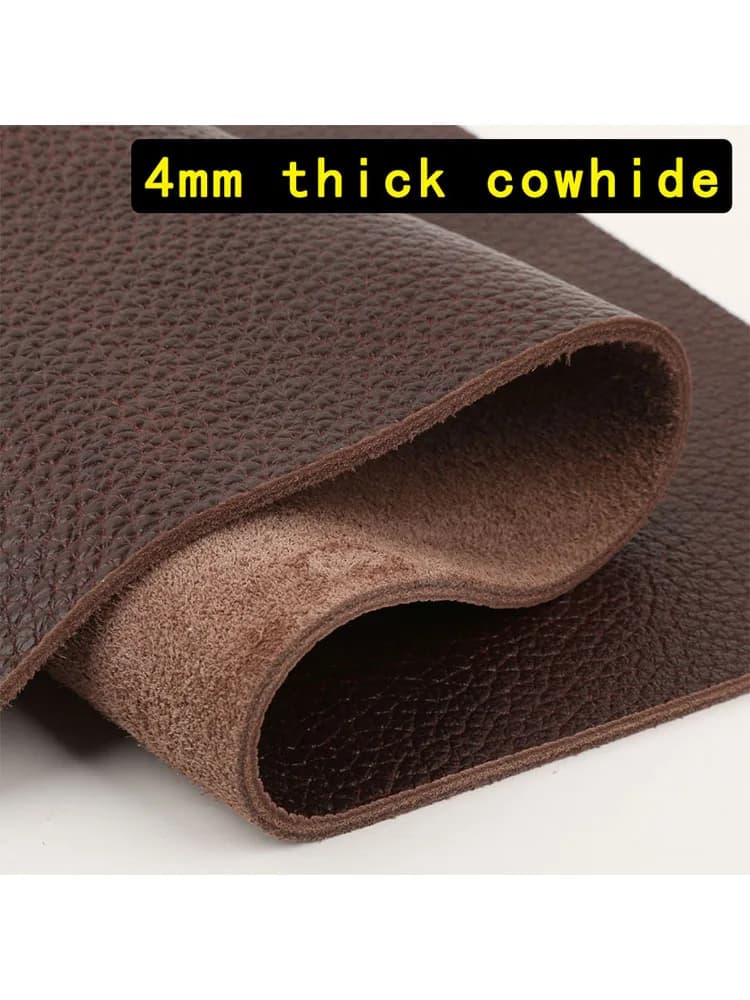 Matériau en cuir de vache véritable, tissu en cuir de 4mm d'épaisseur, ensemble marron foncé, couche
