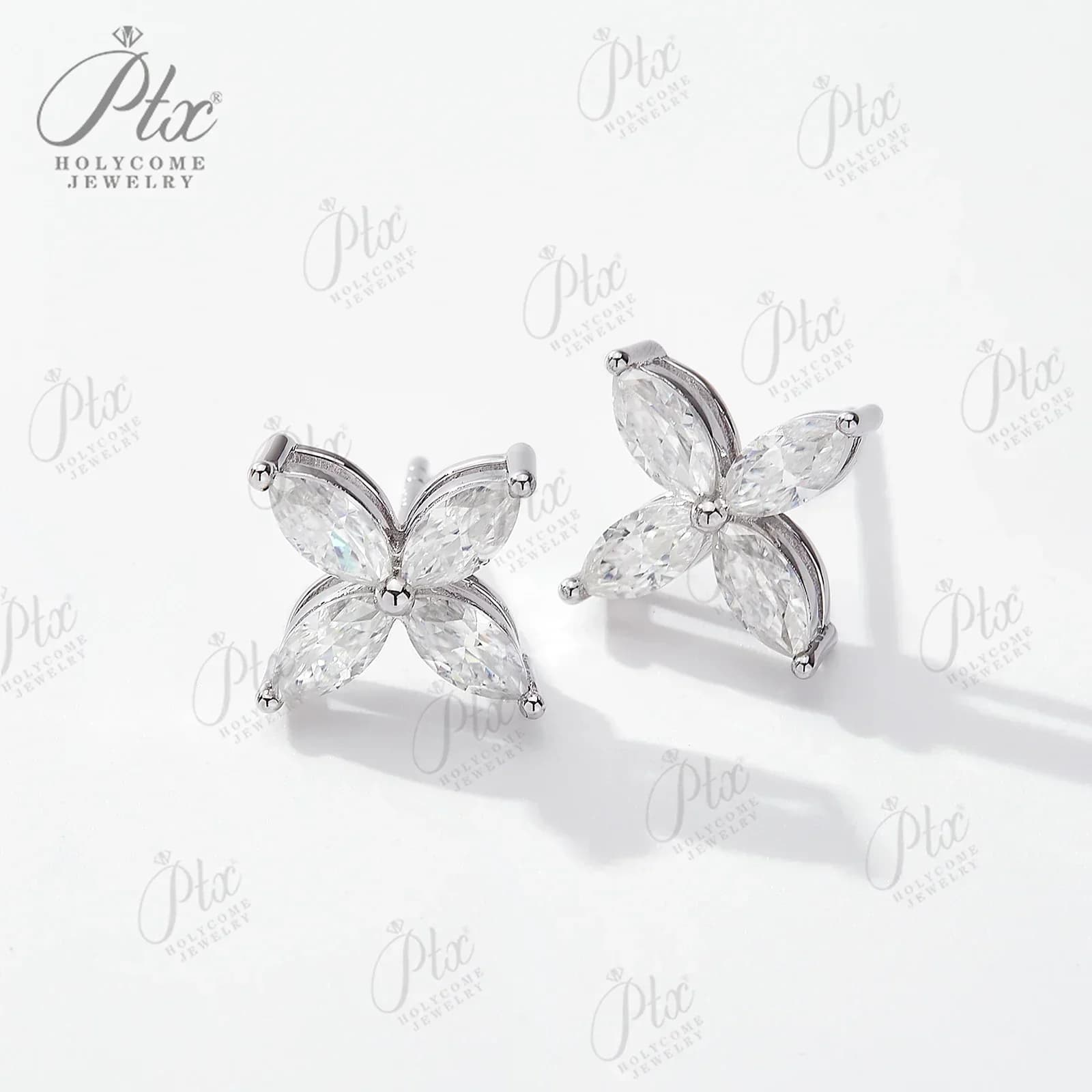 Boucles d'oreilles en Moissanite taille Marquise, ensembles de bijoux couleur D 100% argent Sterling