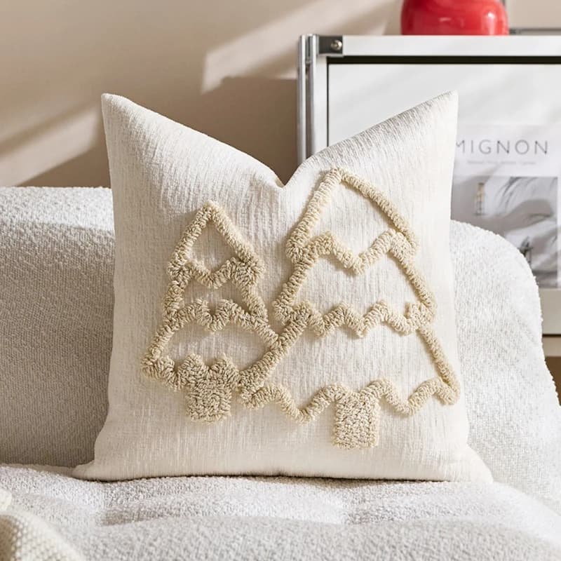 Housse de coussin capitonnée à poils boucle 3D de noël, taie d'oreiller en Chenille, arbre de noël, 