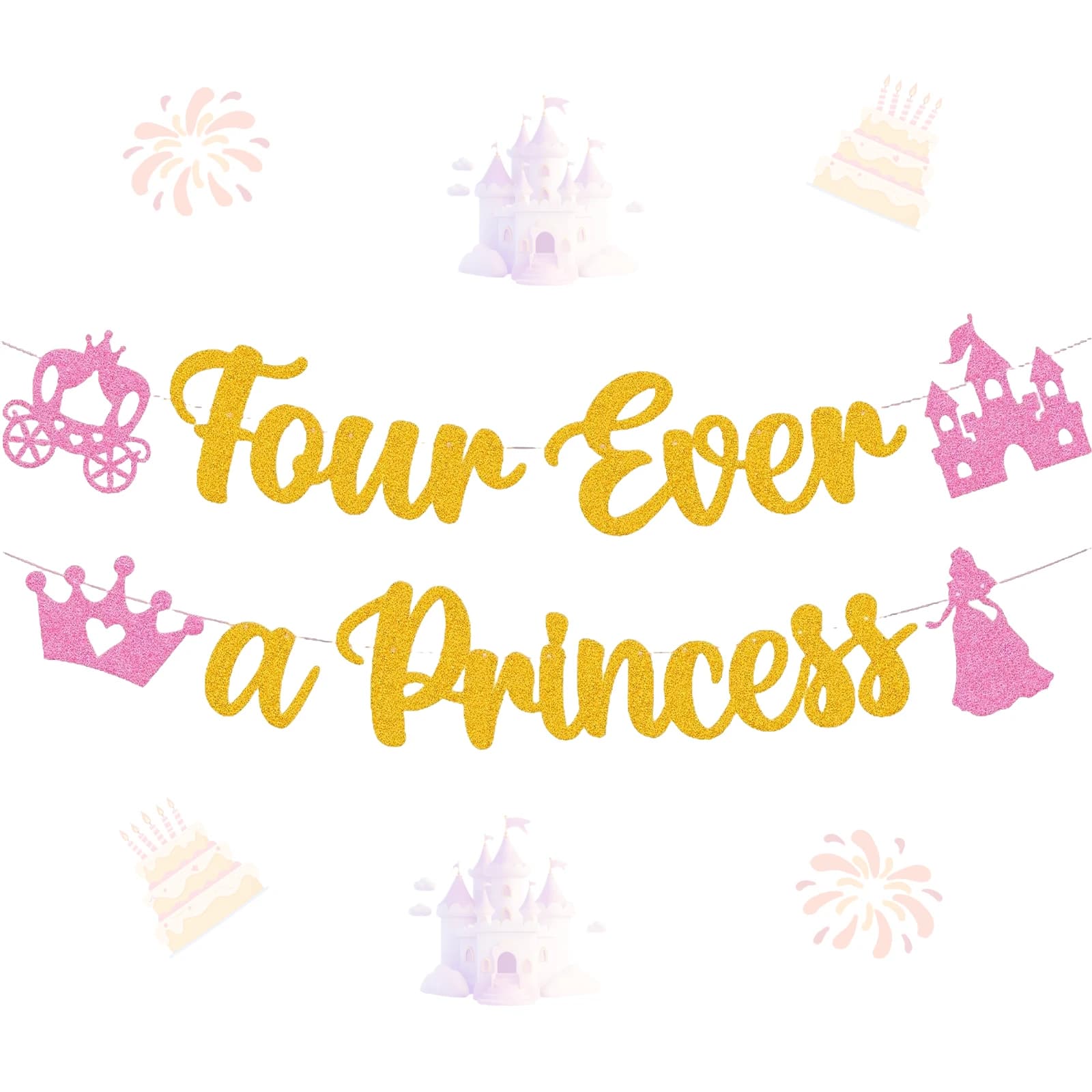 Quatre toujours une princesse bannière belle princesse fille 4ème décorations de fête d'anniversaire