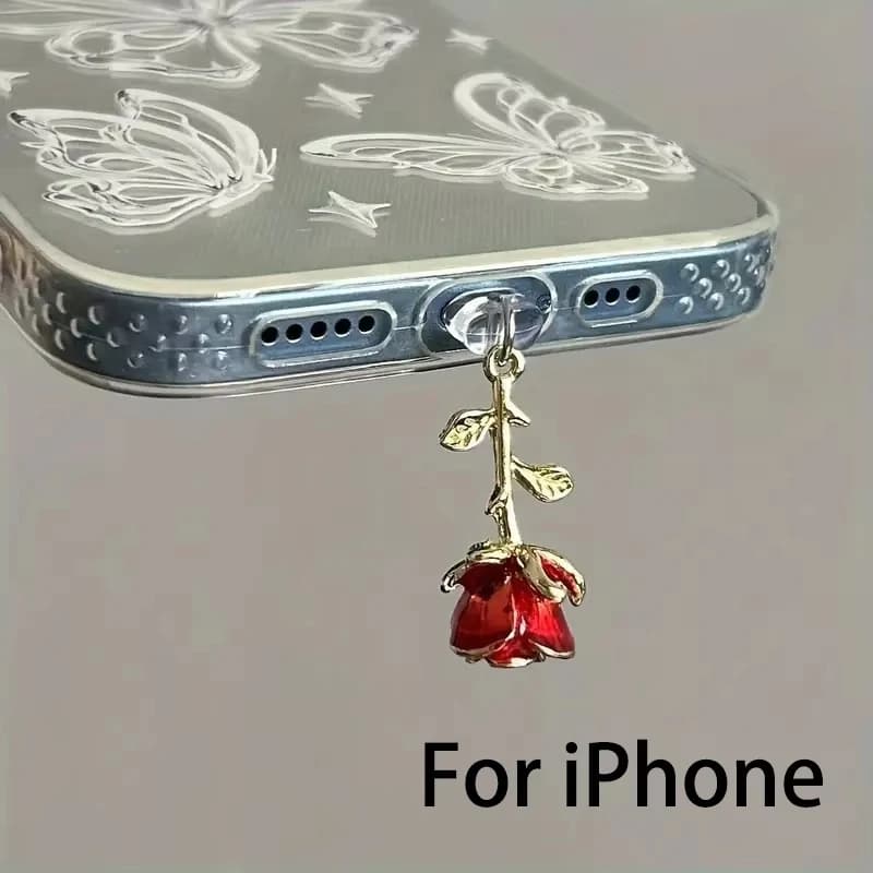 Accessoires anti-poussière en forme de rose rouge pour téléphones mobiles, pendentifs décoratifs pou