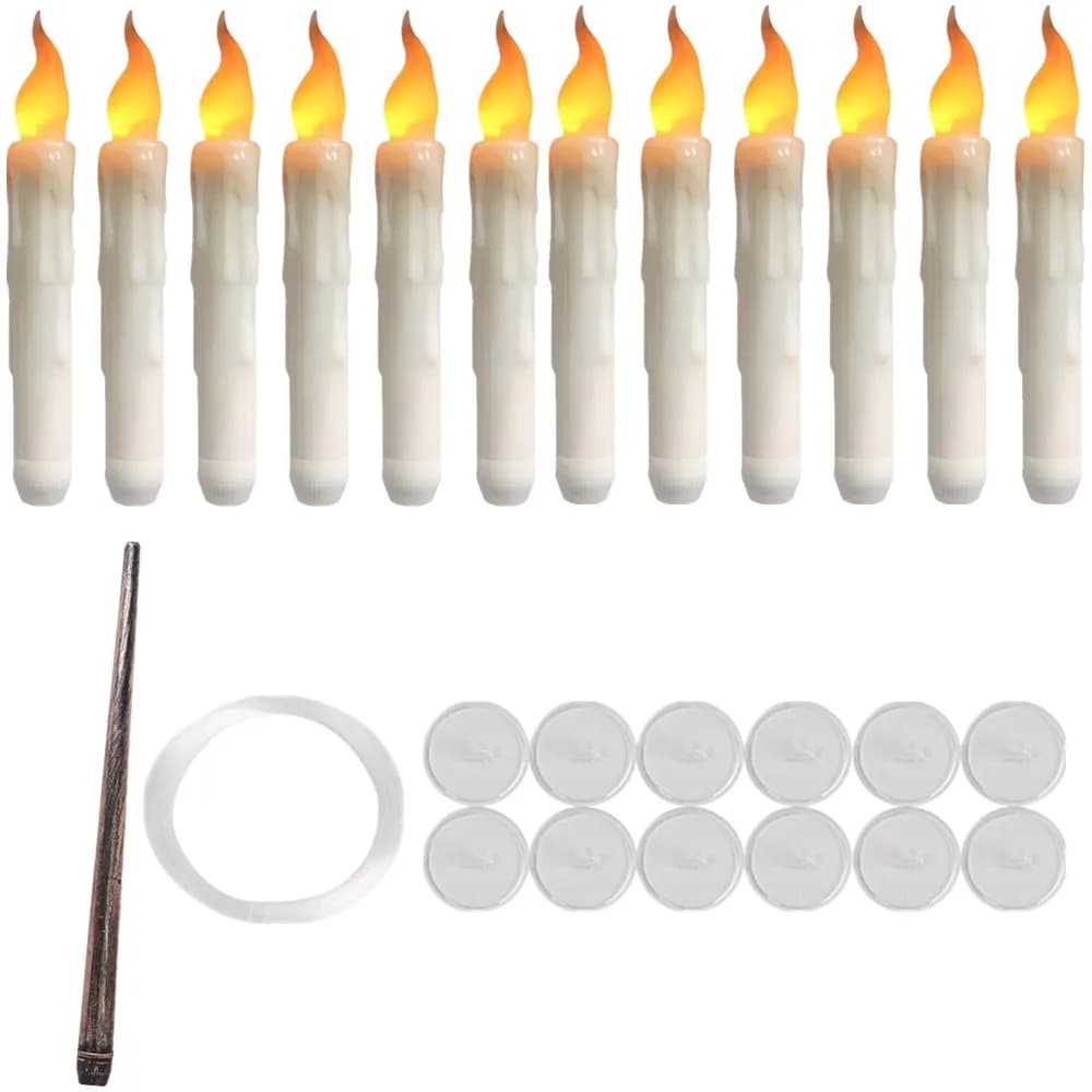 Flottant électronique ci-après les avec baguette magique à distance, cône LED sans flamme scintillan