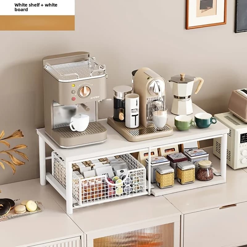 Étagère de rangement à double niveau pour plan de travail de cuisine ; Support en bois pour micro-on