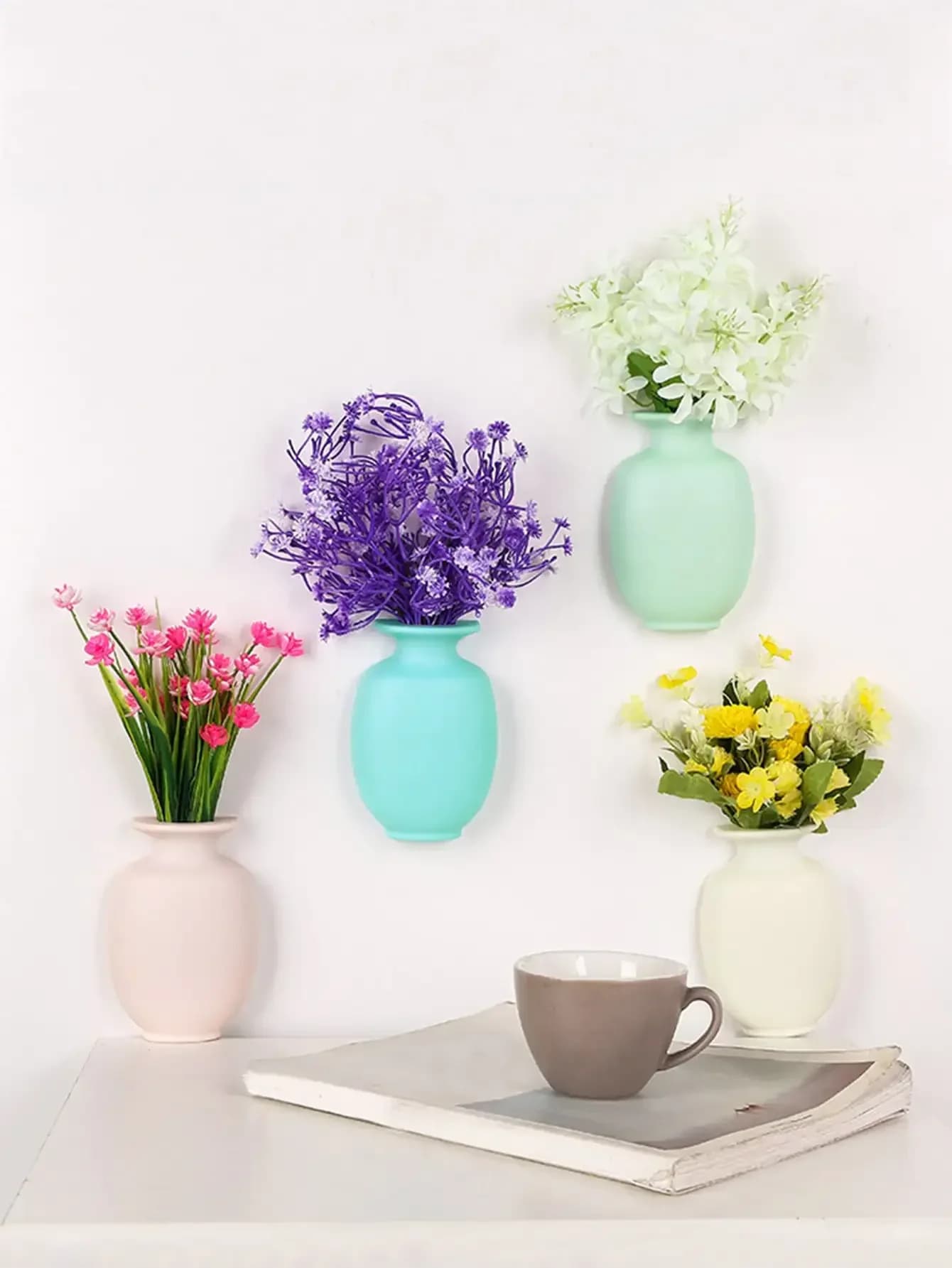 1pc, Vase mural auto-adhésif Pot de fleur suspendu décoratif réutilisable mural Vase de fleur décor 