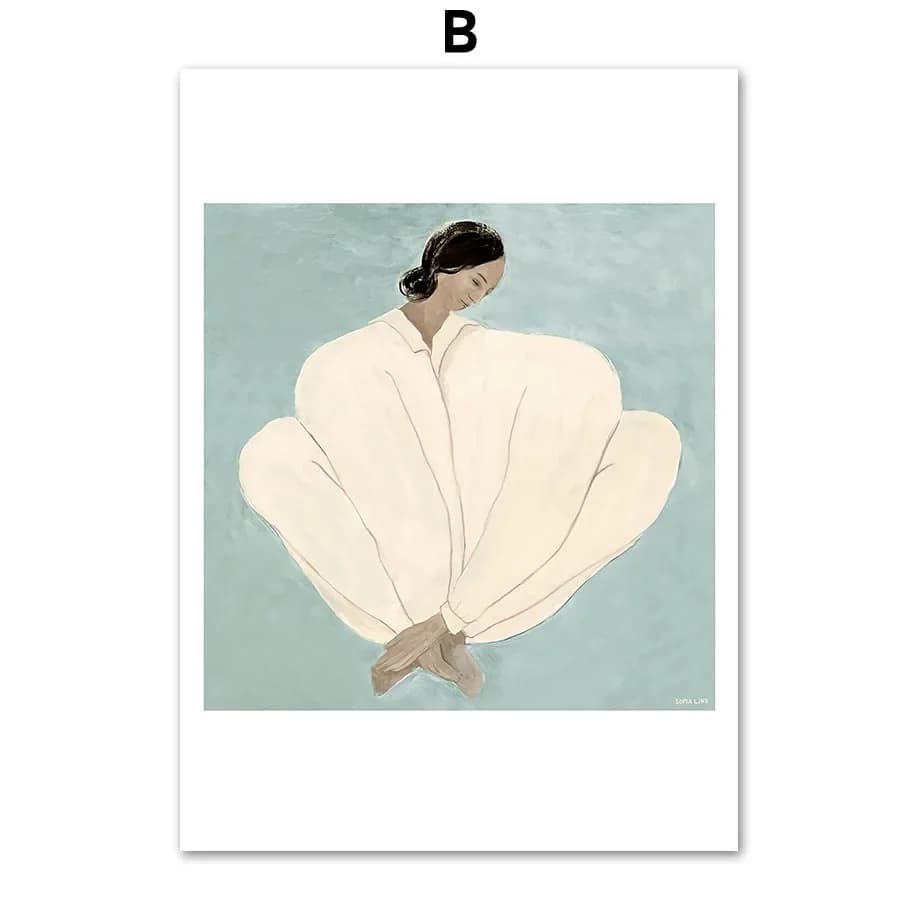 Pyjama fille ligne nue courbe géométrie fleur affiches modernes et imprimés mur Art toile peinture d