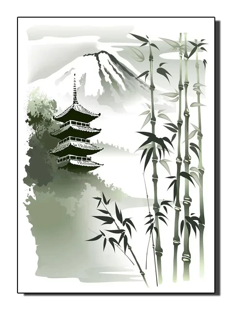 Affiches de paysage naturel japonais, montagnes, bambou, culture japonaise, peinture sur toile, déco