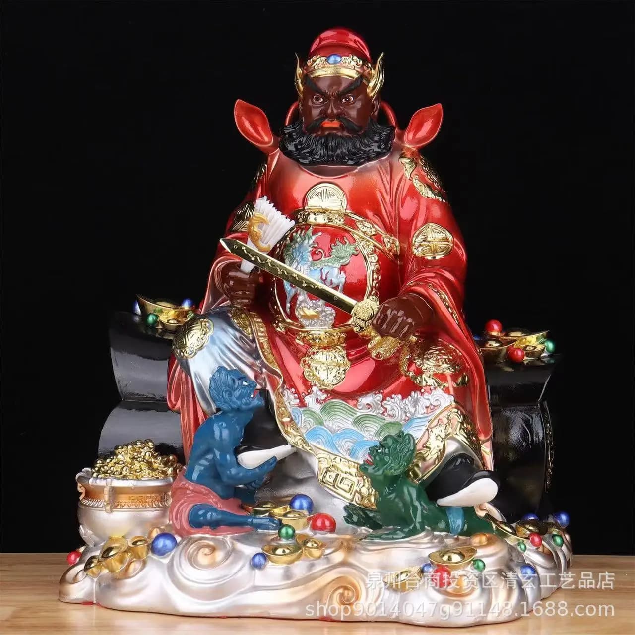 Statue de Zhong Kui en résine, décoration bouddhiste pour la maison, Zhong Kui assis, statue de prot