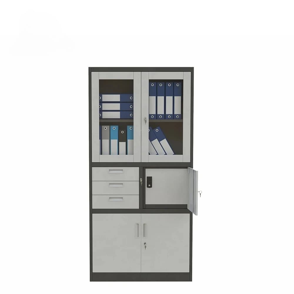 Armoire de bureau moderne ; armoire de classement entièrement en acier avec portes en verre double ;