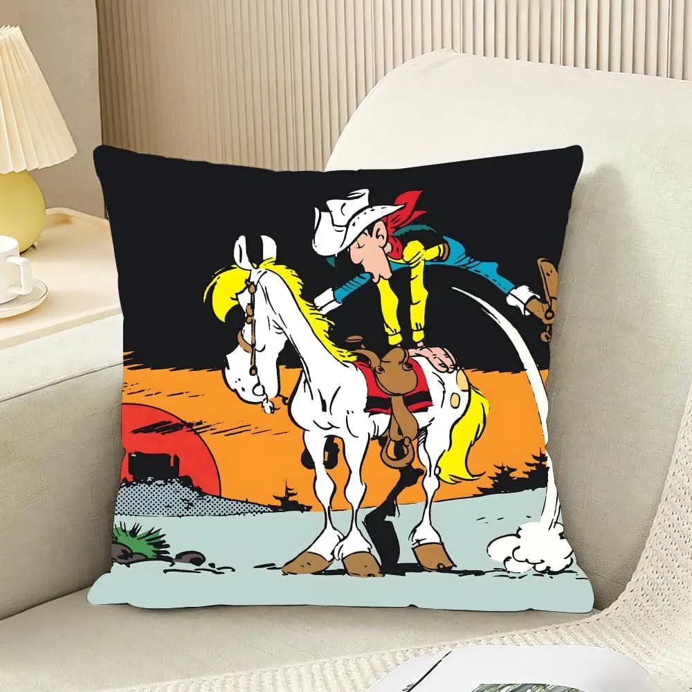 Housse de coussin réversible en peluche LUCKY LUKE CARTOON, taie d'oreiller décorative pour voiture,