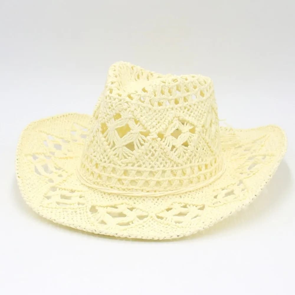Nouveau Chapeau de Paille Bohème Creux à Large Bord avec Décoration Coquillage, Chapeau de Plage Pli