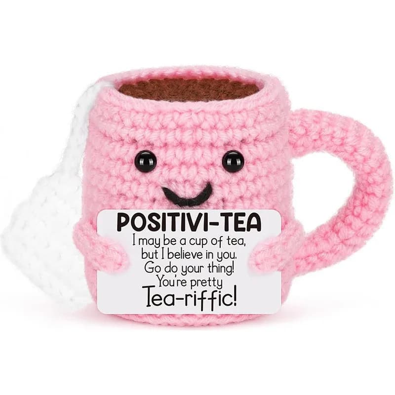 Poupée de café au Crochet drôle, Support émotionnel, avec carte, ornement de bureau, poupées de café