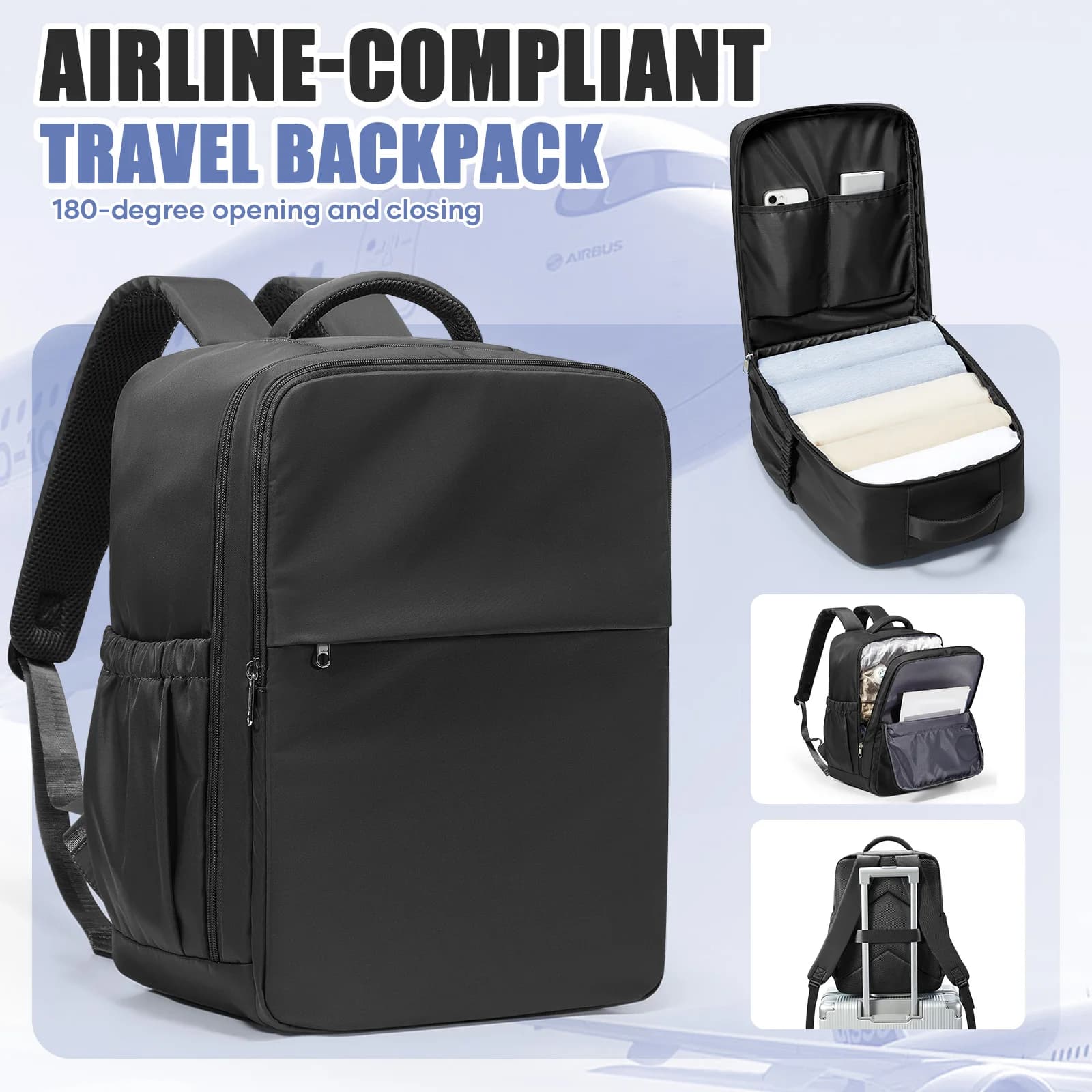 Sac à dos de voyage pour avion 40x30x20, sac à dos de cabine pour bagages à main Wizzair, sacs pour ordinateur portable pour hommes et femmes, sac d'école pour étudiants