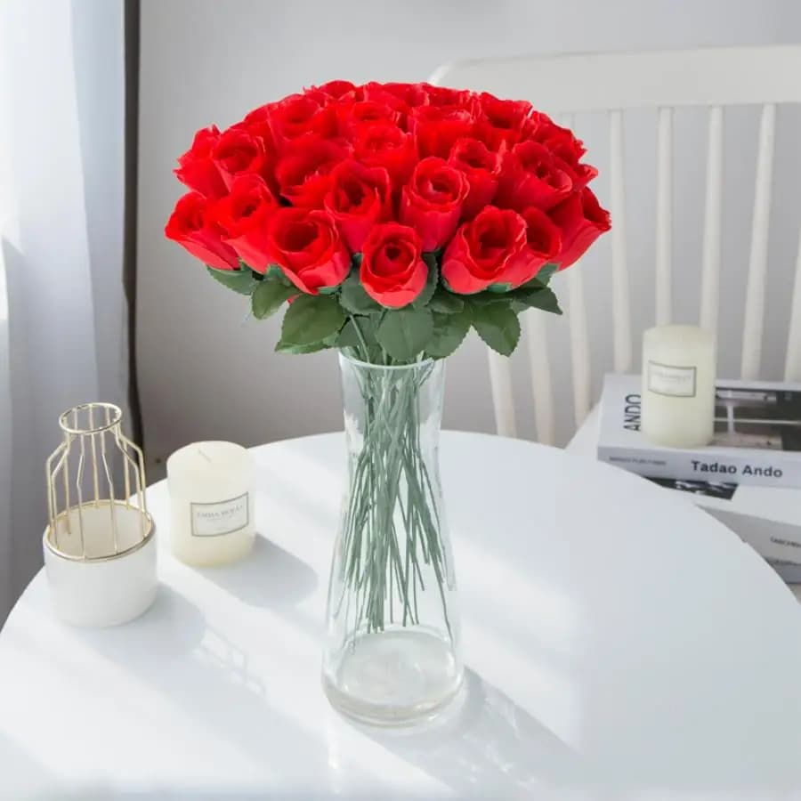 Bouquet de Roses en soie rouge