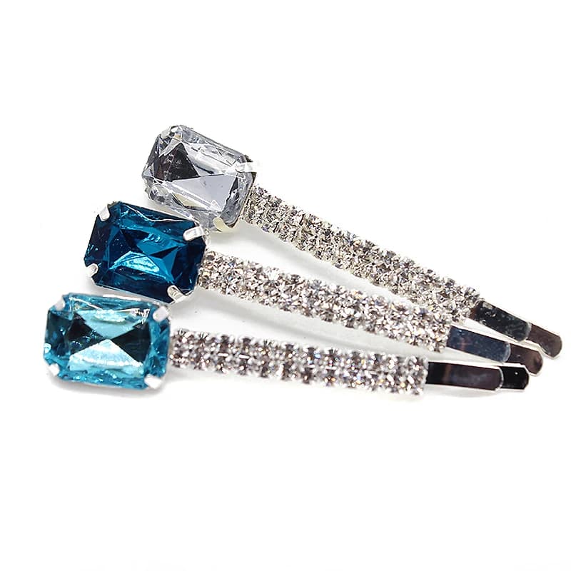 1 paire d'accessoires pour cheveux tendance, barrettes de luxe en cristal bleu ciel, pinces à cheveux carrées en strass pour femmes et filles