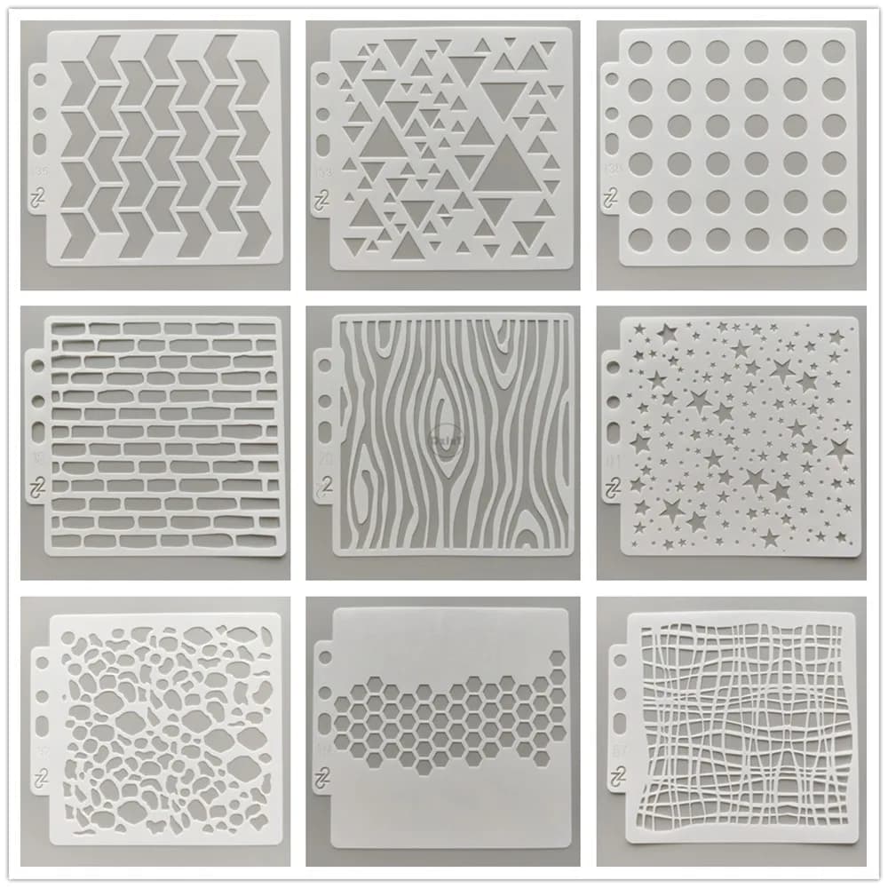 Pochoirs Géométriques pour Peinture et Gaufrage, Matériel de Scrapbooking, Cartes, Modèles de Papiers, Artisanat d'Album, 26 Styles