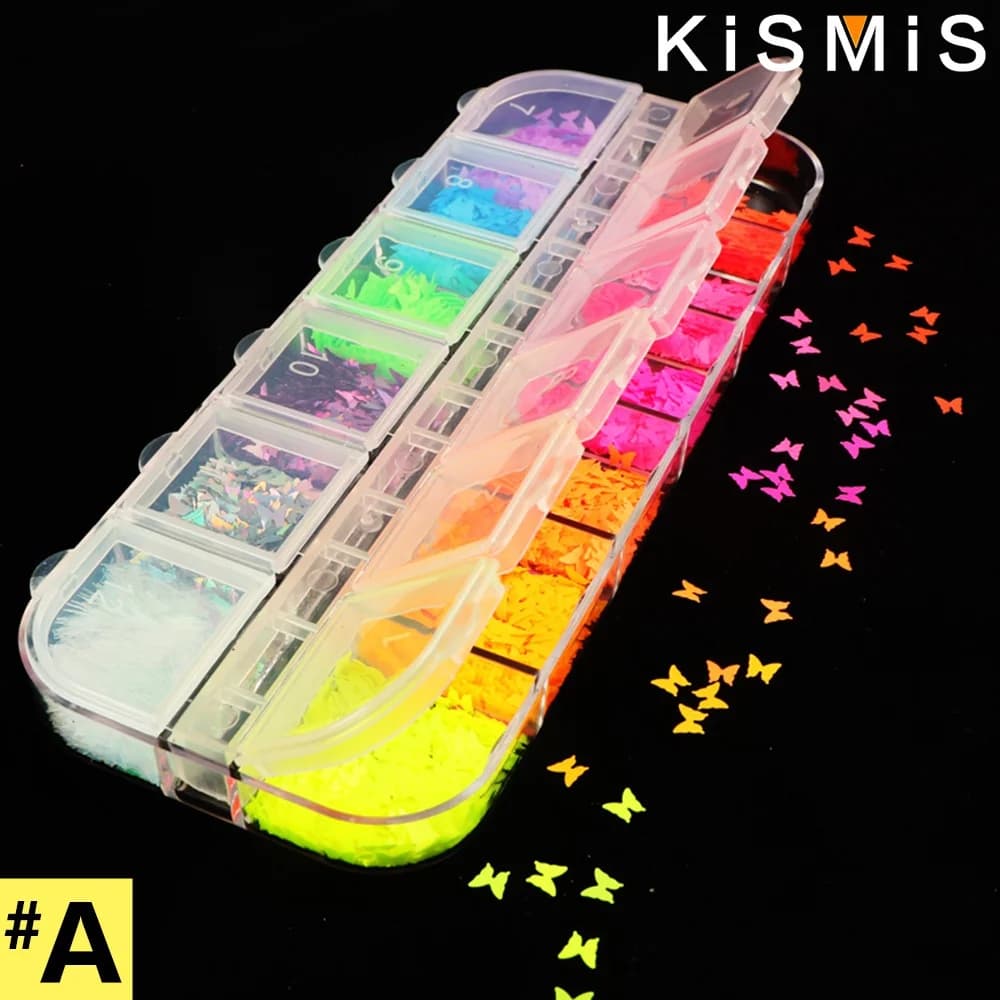 1 boîte de paillettes fluorescentes en forme de papillon pour Nail Art, flocons de paillettes colorées 3D, vernis de manucure, décoration des ongles