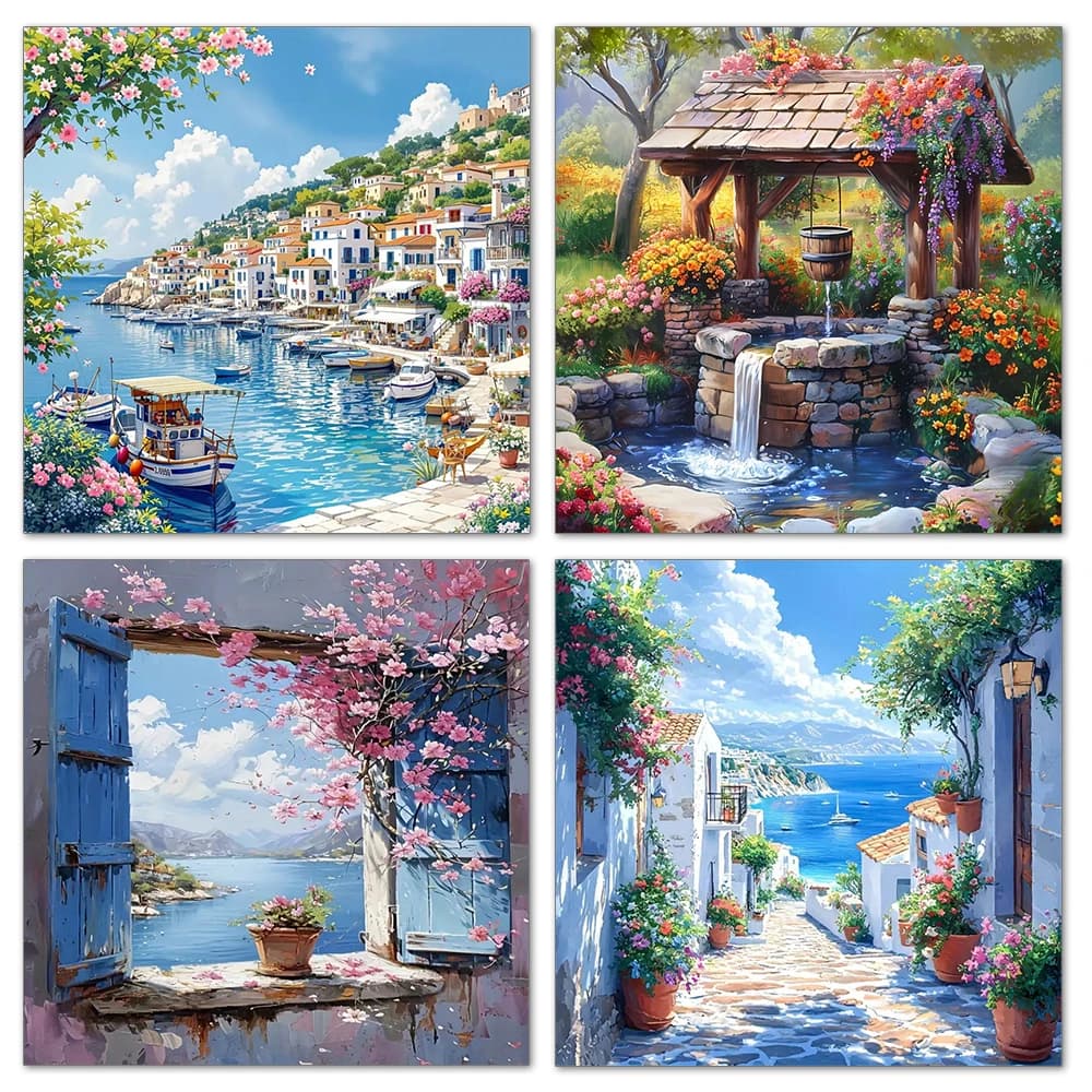 Nouvelle Arrivée : Peinture DIY Mosaïque Diamant Carré Complet et Rond, Motifs Maison, Paysage, Ville, Bord de Mer, Broderie, Cadeau Unique