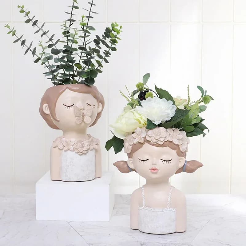 Jardinière d'ornements d'art européen, décoration de maison, Vase humanoïde, personnages en Pot, Pot de fleurs succulents, Portrait de fille, Pot de fleur