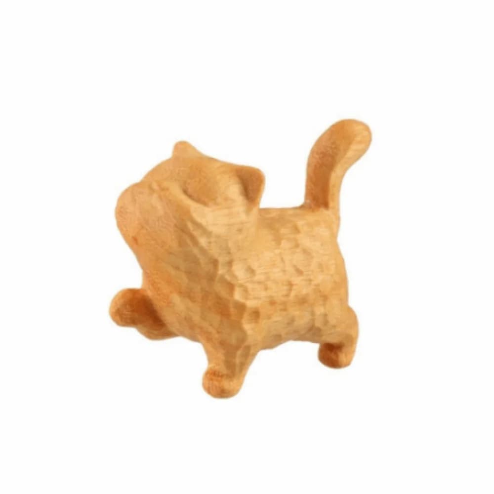Ornement de chat en bois sculpté à la main, petite statue de chat mignonne, figurine d'animal créative et exquise pour la maison