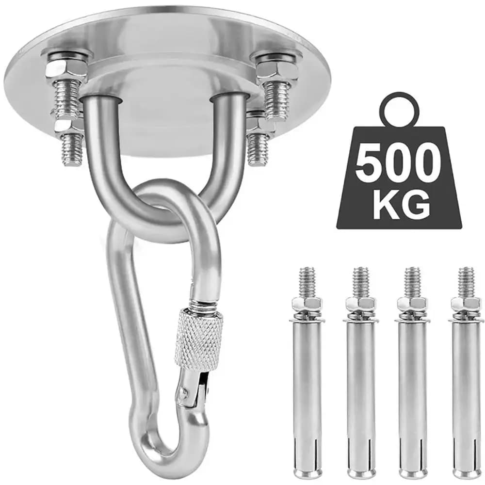 1 ensemble de crochets robustes en acier inoxydable pour balançoire de yoga, sac de sable, accessoires de gym, avec 4 vis, crochets d'ancrage mural pour hamac