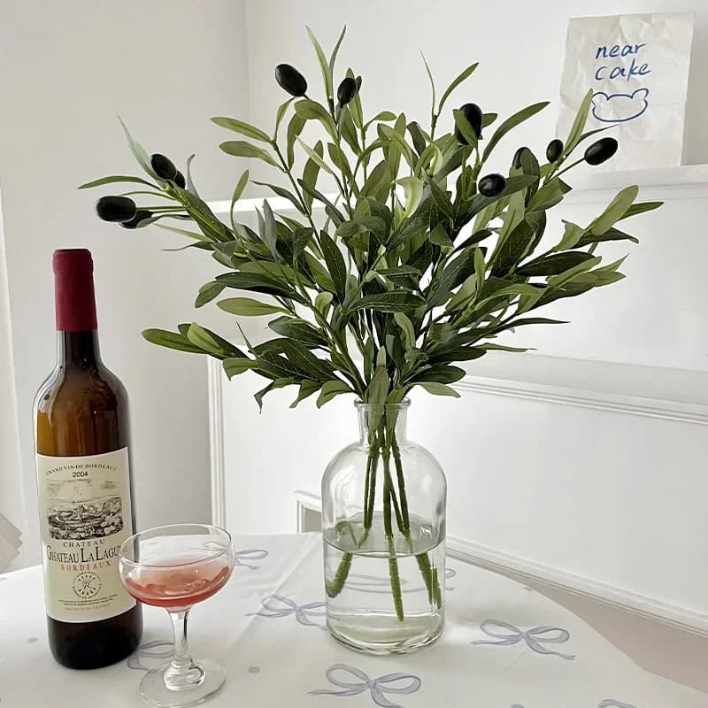 Feuilles d'olivier artificielles à 4 fourchettes, décoration de maison, branche d'olivier, plante verte artificielle, Arrangement floral, accessoire de photographie