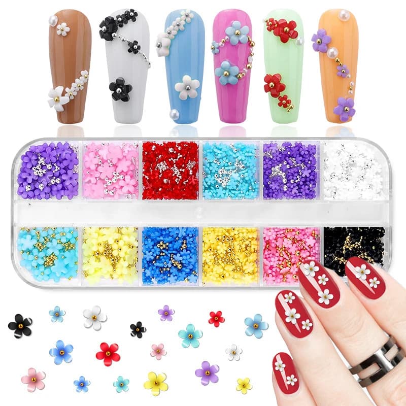 Breloques pour ongles en forme de fleur 3D