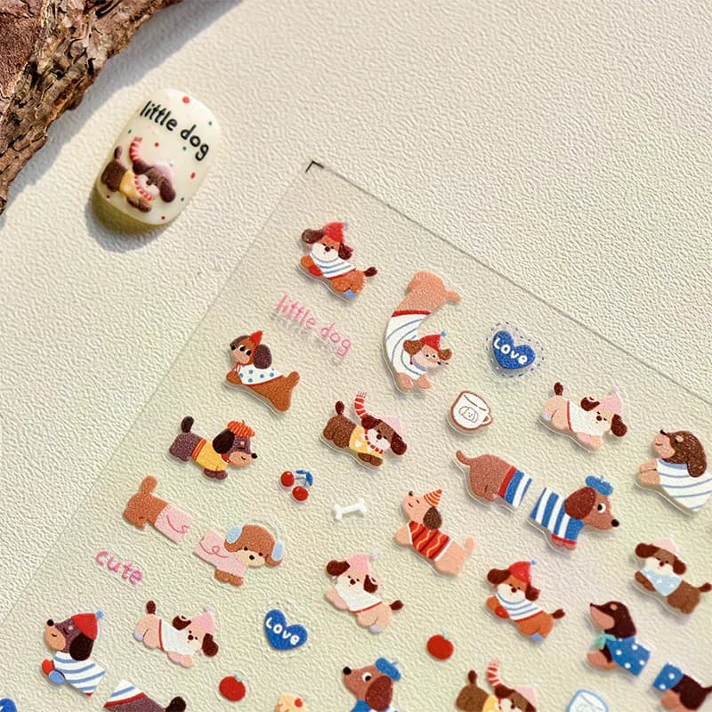 Charmant chien Wiener Nail Art décalcomanies auto-adhésif dessin animé manucure conceptions créatives bricolage décorations d'ongles cadeaux