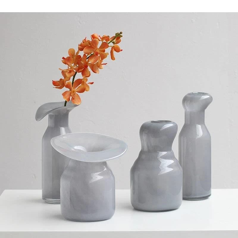 Vase en verre gris pour hydroponie, arrangement de fleurs décoratives, décoration de bureau, pots à fleurs à bouche irrégulière, vases floraux