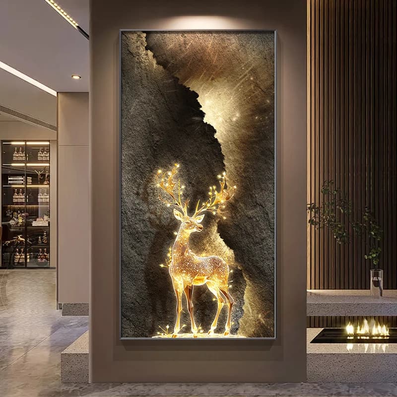 Lumière de Luxe pour Porte d'Entrée, Décoration de Foyer, Peinture Abstraite, Extrémité de Couloir, Salon, Correction par Renne, Peinture de Face LED