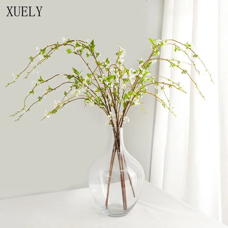 Branche de fleur de saule de neige blanc nordique, plantes vertes, mariage, restaurant, chambre, décor à la maison, centres de table de jardin, ornement