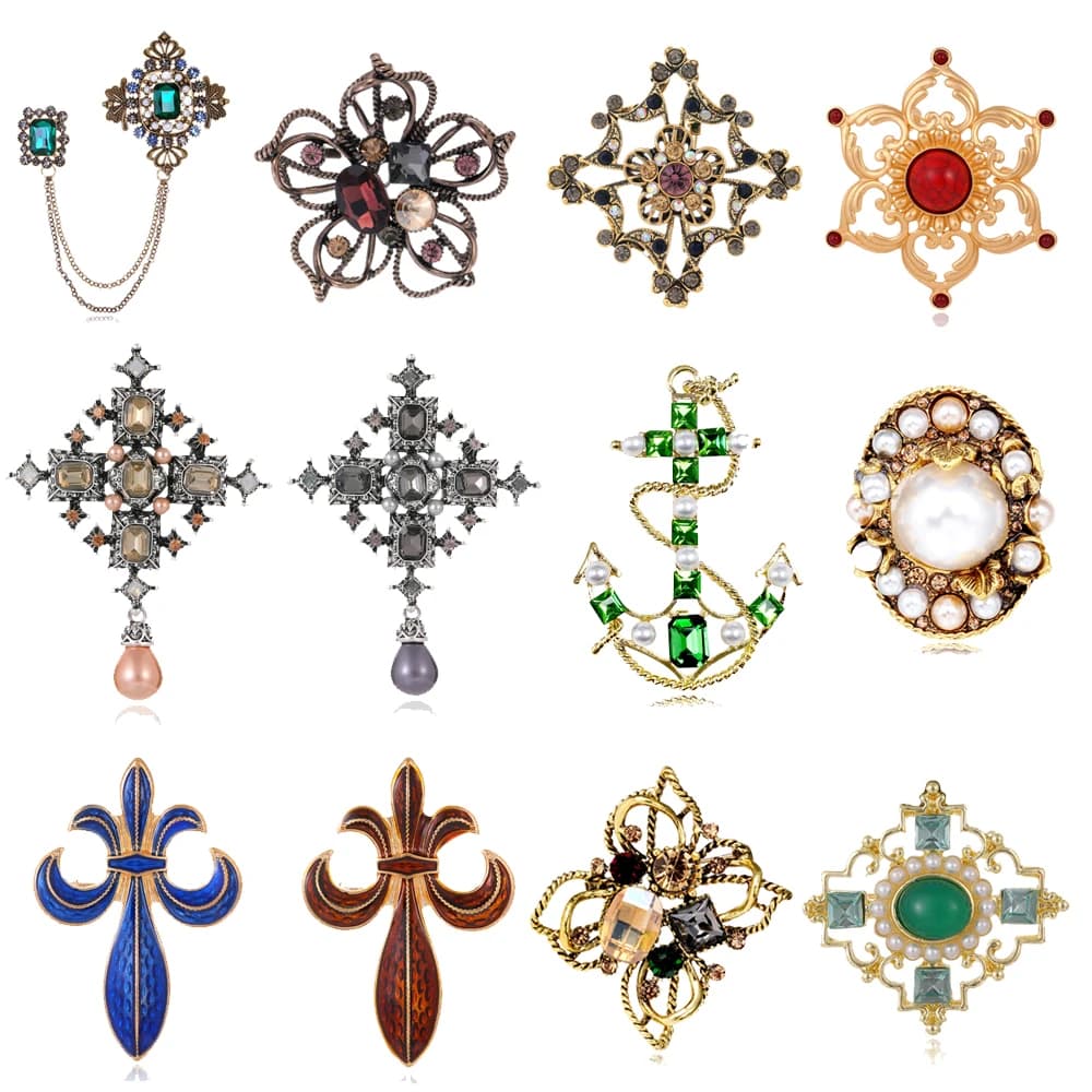 Broche de cour baroque vintage ajourée, épingle en perles de cristal géométrique, bijoux en métal émaillé pour hommes et femmes, cadeau pour amis