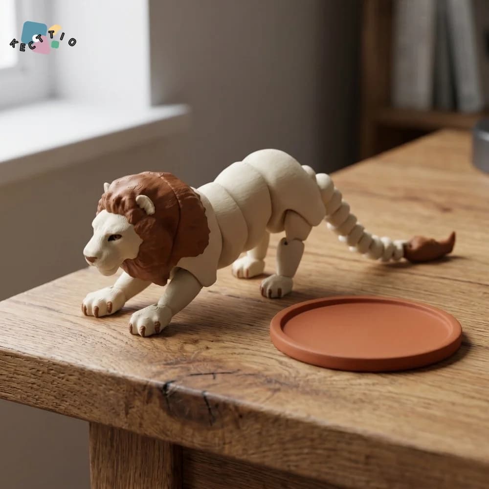 Statues de lion amusantes en forme d'animaux de dessin animé, ornements de lion articulés imprimés en 3D, figurine de lion créative articulée, décoration de la maison