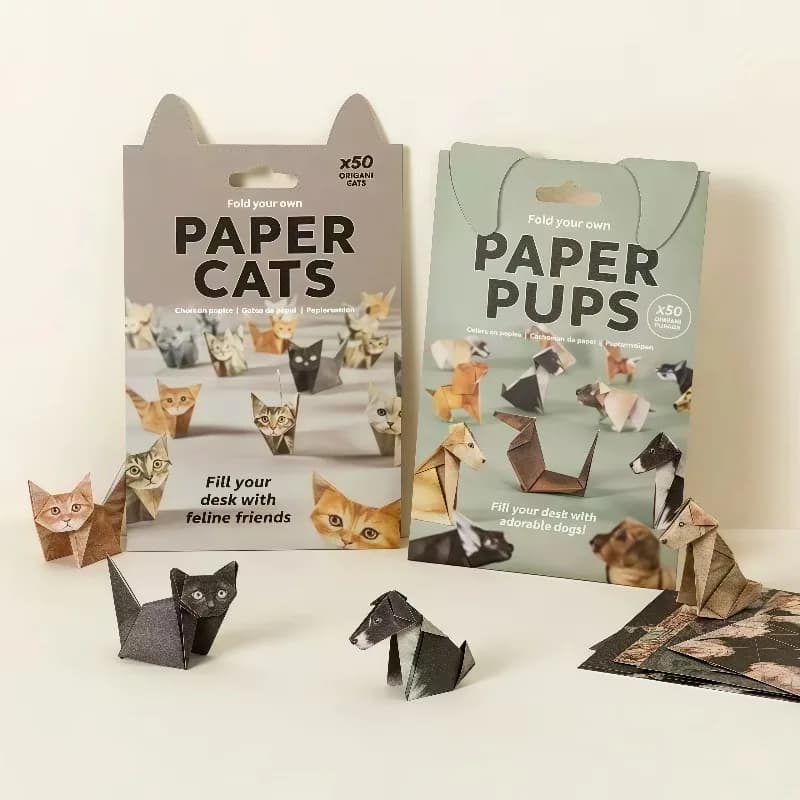 Kit de papier origami DIY 50 pièces, chats, chiens, dinosaures, animaux 3D, pliez votre propre décoration de bureau, jouet pour enfants, adultes, débutants, cadeau