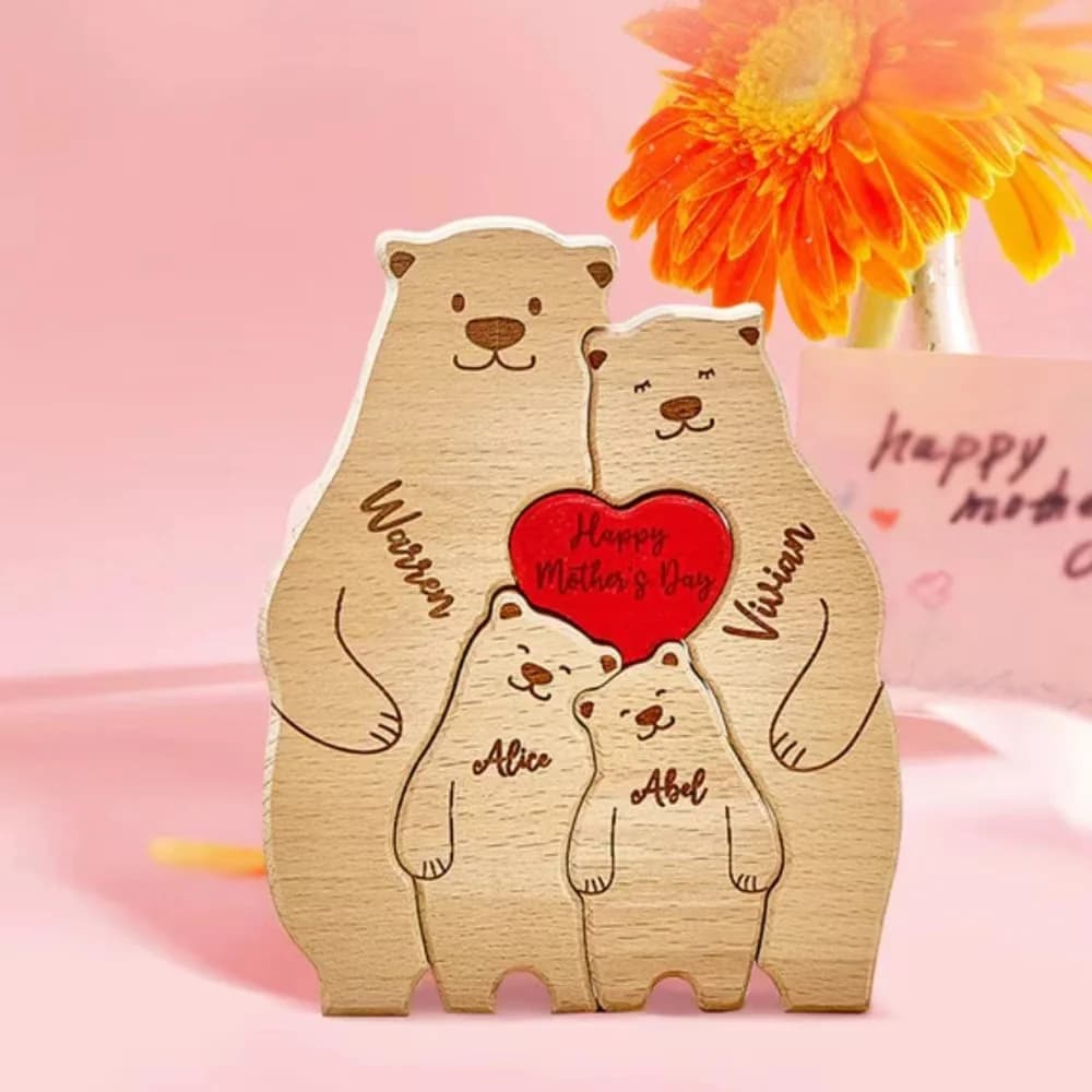 Décor de puzzle ours familial personnalisé Noms personnalisés pour 2 à 6
