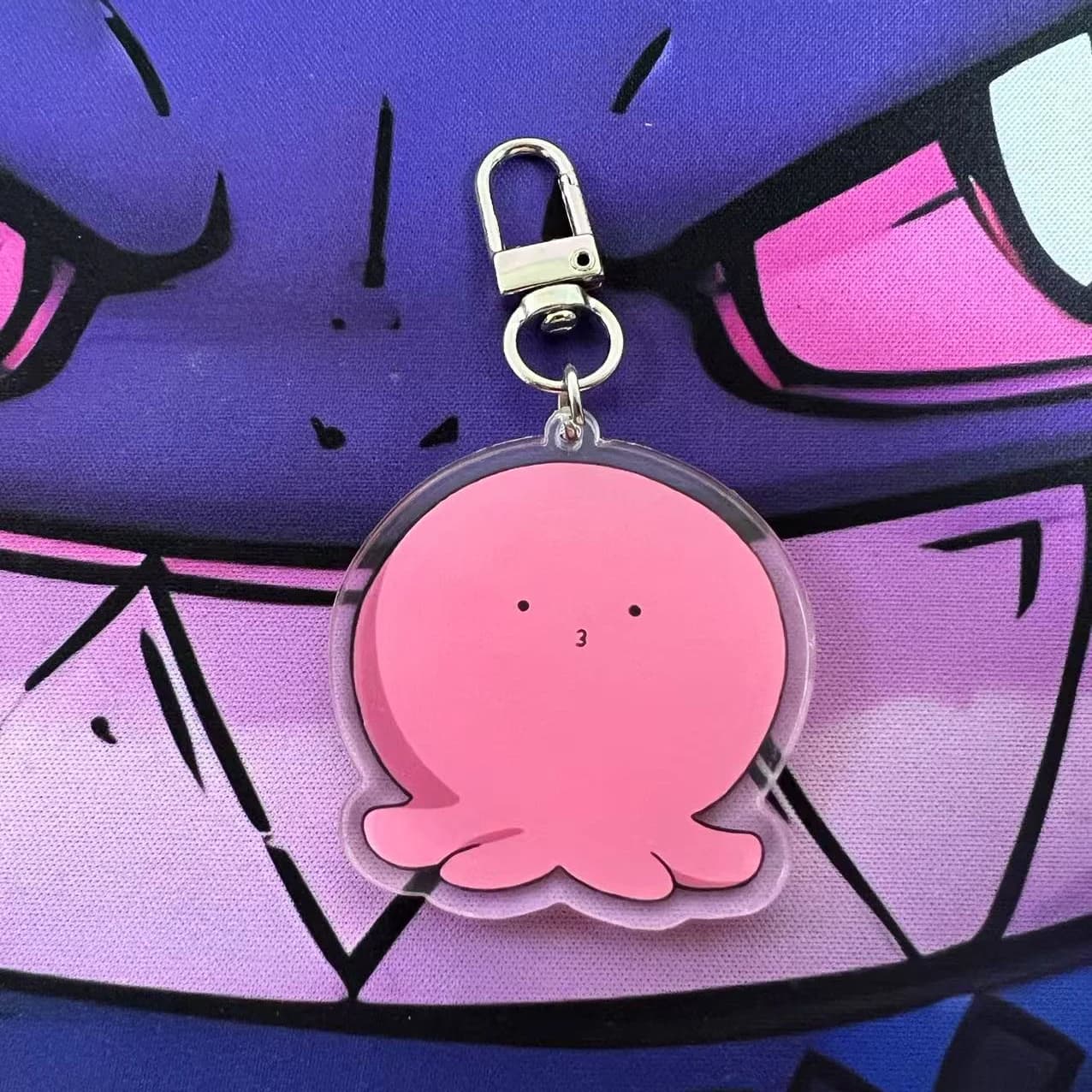 1 pièces 2D Anime rose mignon poulpe acrylique porte-clés, pendentif sac à dos, porte-clés de voiture.