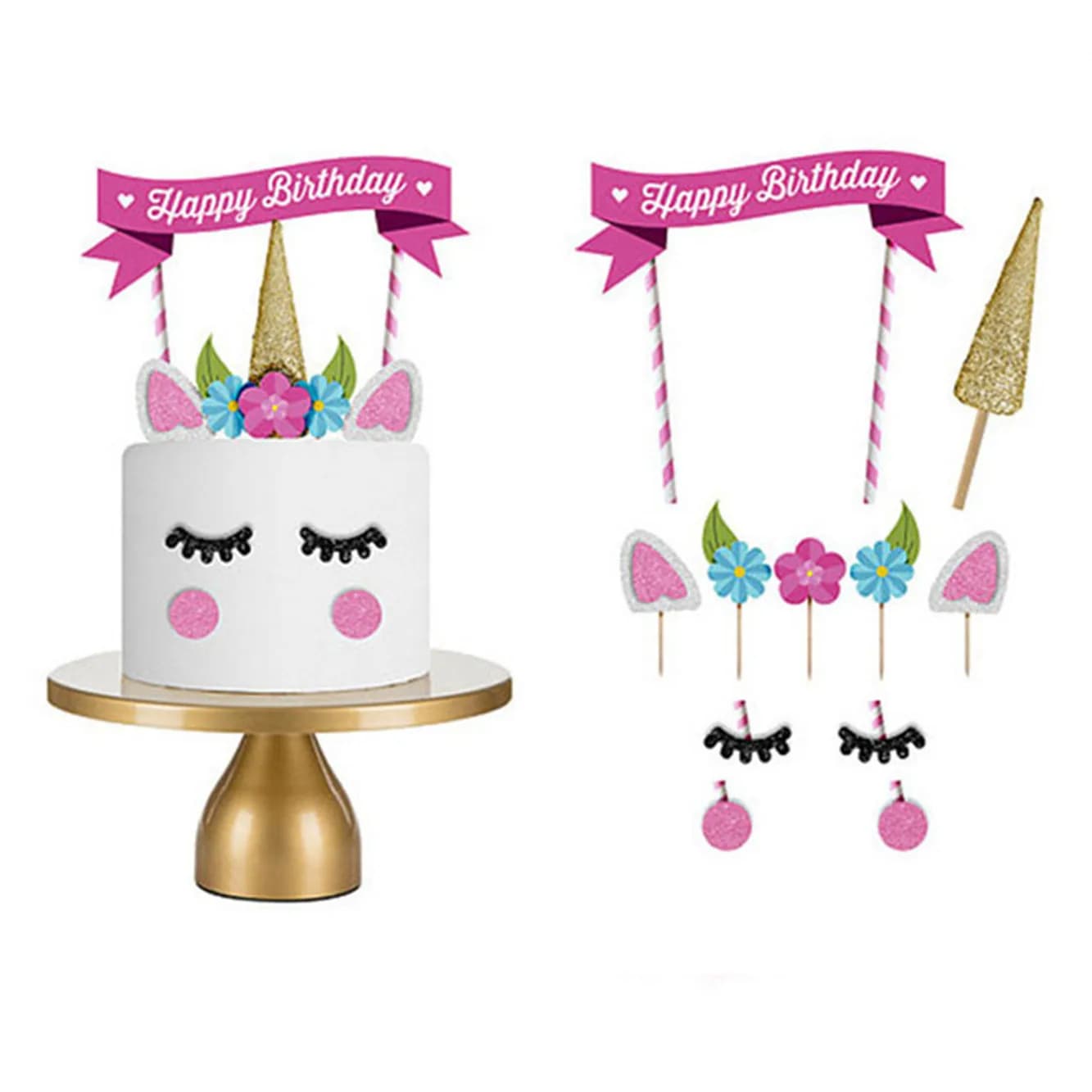 1 ensemble de décorations de gâteau d'anniversaire en forme de licorne