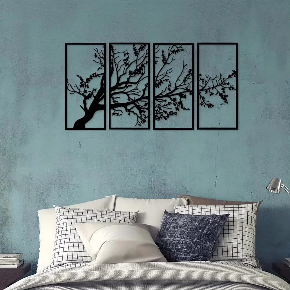 Ensemble d'art mural en métal pour la décoration intérieure et les espaces modernes, magnifique arbre de vie, design élégant, 4 pièces