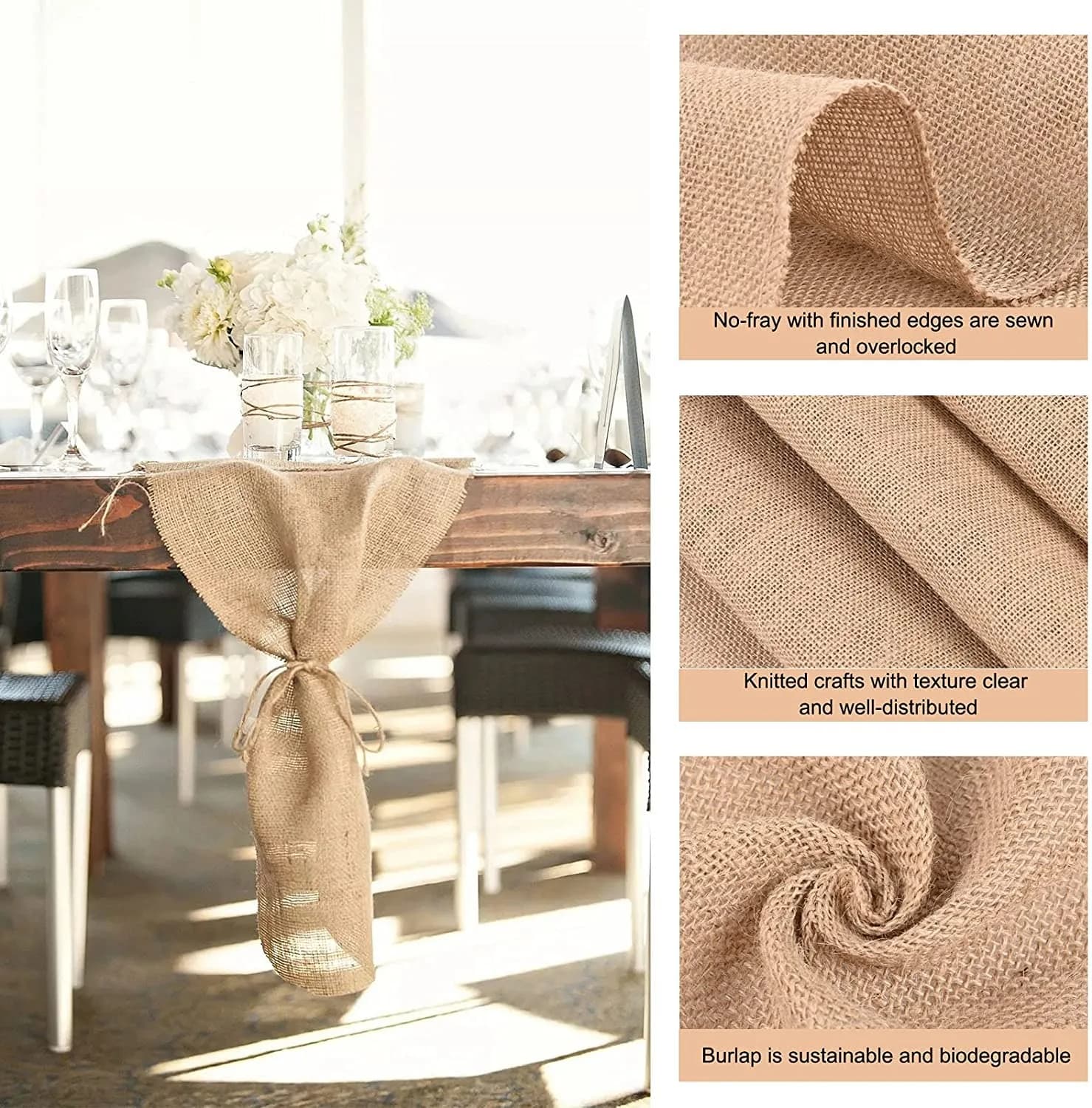 Chemin de Table en Toile de Jute, 20m, Napperon de Mariage, Décor Artisanal, Rustique, Ferme, Salle à Manger, Tissé